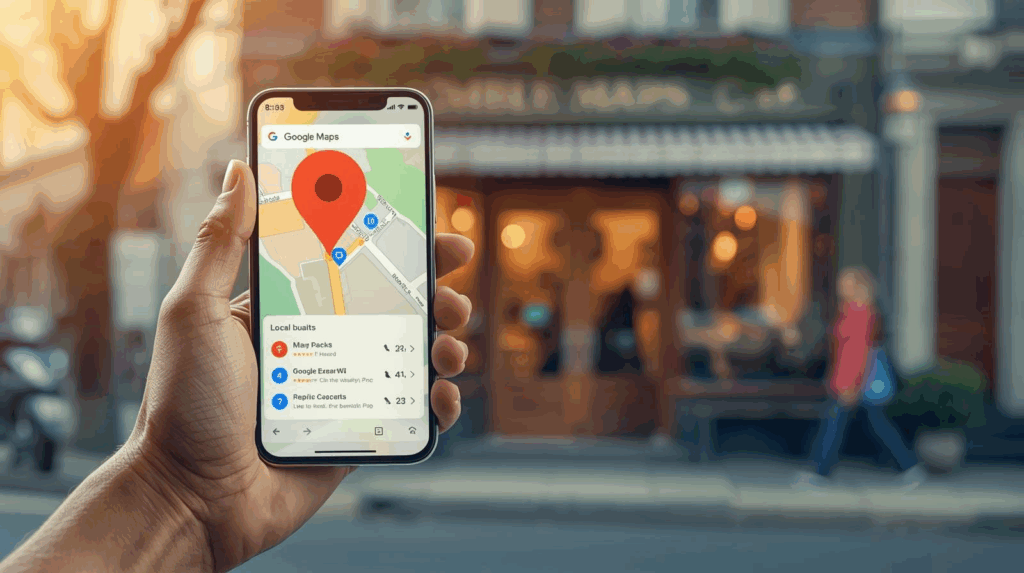 Local map search shown on a phone screen